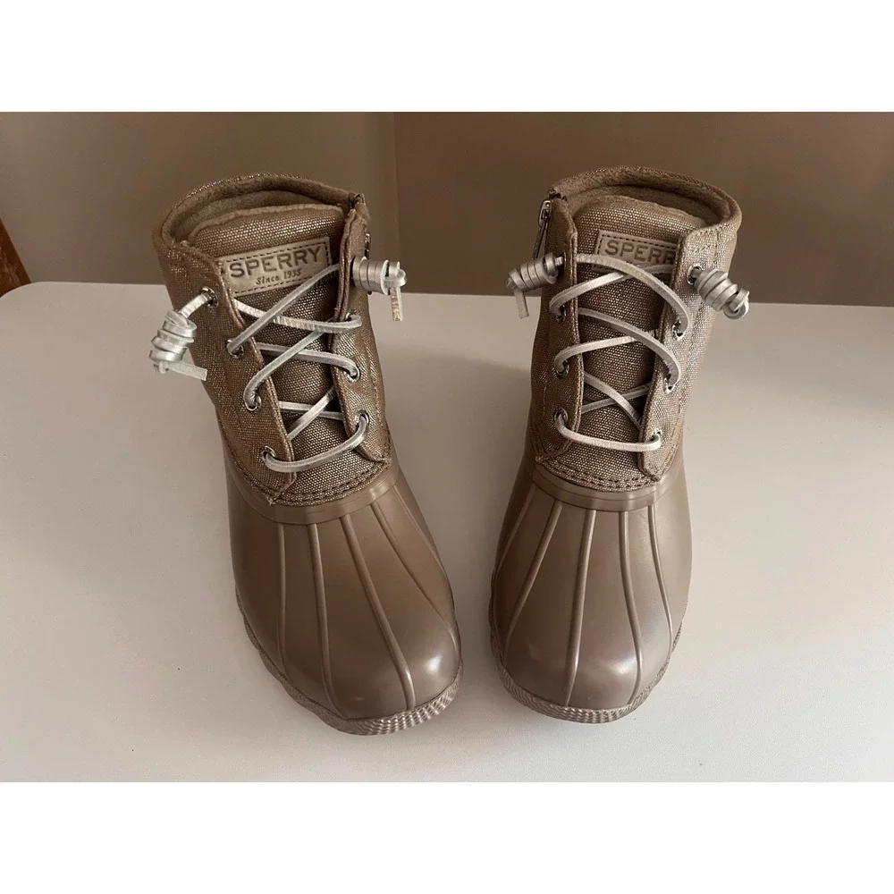 Sperry Duck Boots Women's Size‎ 5 Tan Waterproof Rain Snow Ankle Boots Lace Up
